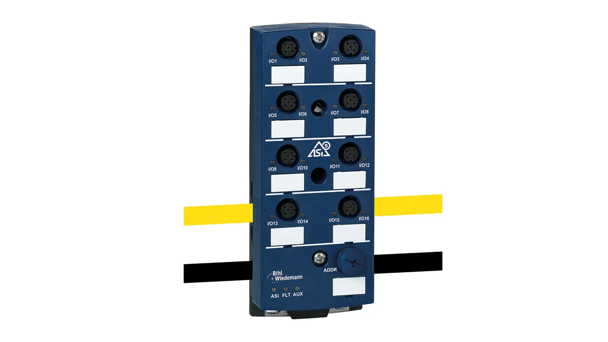 Bihl+Wiedemann BWU4230 səkkiz M12 bağlantılı ASi-5 IP67 sahə I/O modulunun rəsmi məhsul görüntüsü