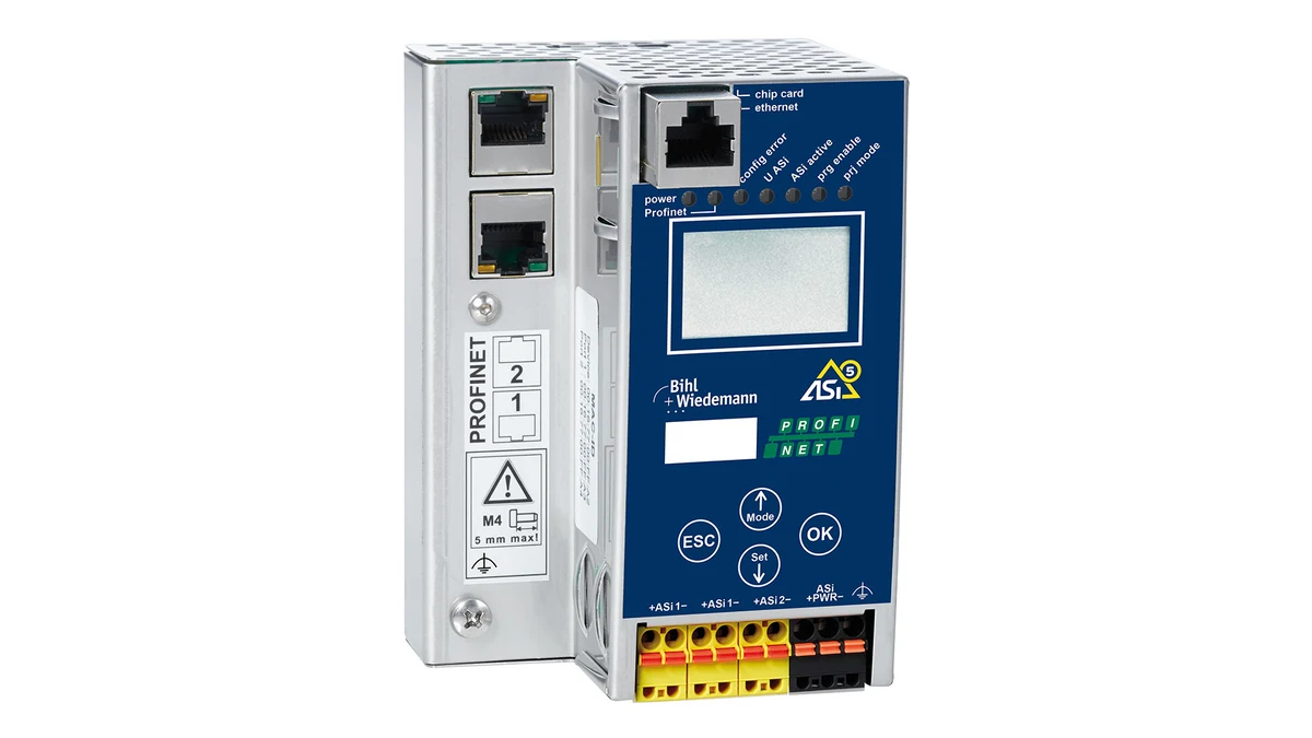 Bihl+Wiedemann BWU3852 ikili masterli ASi-5 və ASi-3 PROFINET şəbəkə keçidinin rəsmi məhsul görüntüsü