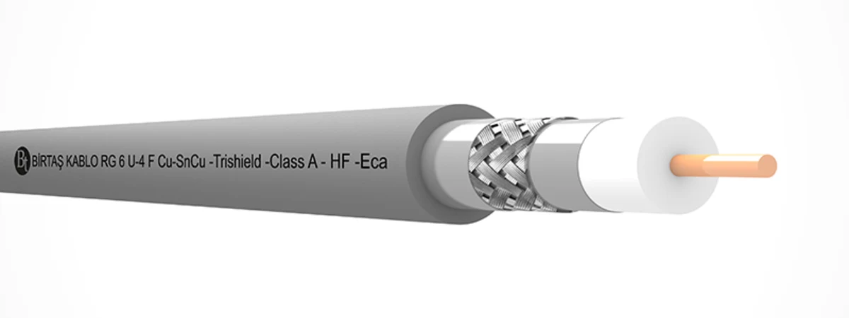 Birtaş Kablo RG6/U HF Trishield Class A koaksial kabelinin rəsmi en kəsik təsviri
